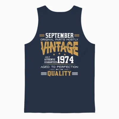 Vintage Aged to Perfection September 1974 Unisex Tank Top - Navy