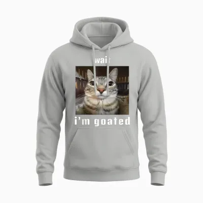 Wait I'm Goated Silly Cat Ironic Meme Unhinged Unisex Hoodie - Ash