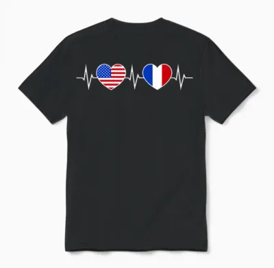 France états-Unis Battements De Cœur Francais Amérique Unisex T-Shirt - Black