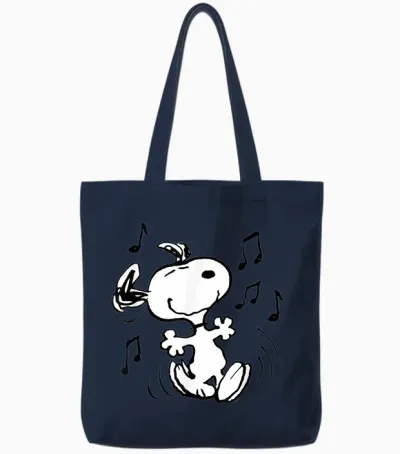 Peanuts - Snoopy Dancing T-Shirt, Blue Tote Bags - Navy