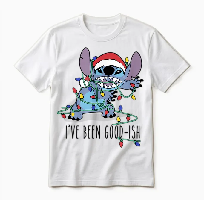 Disney Lilo & Stitch Christmas Stitch I've Been Good-Ish Unisex T-Shirt in White