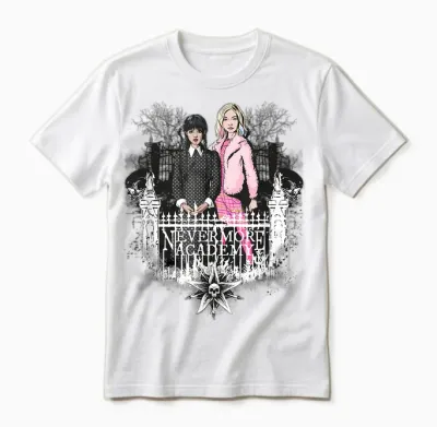 Wednesday Nevermore Academy Wednesday & Enid Unisex T-Shirt - White