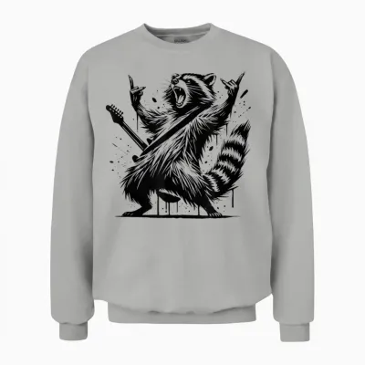 Raccoon Rock and Roll Rock&roll Raccoon Playing Guitar Rock & Roll T-Shirt, Black, S Unisex Sweatshirt - Ash