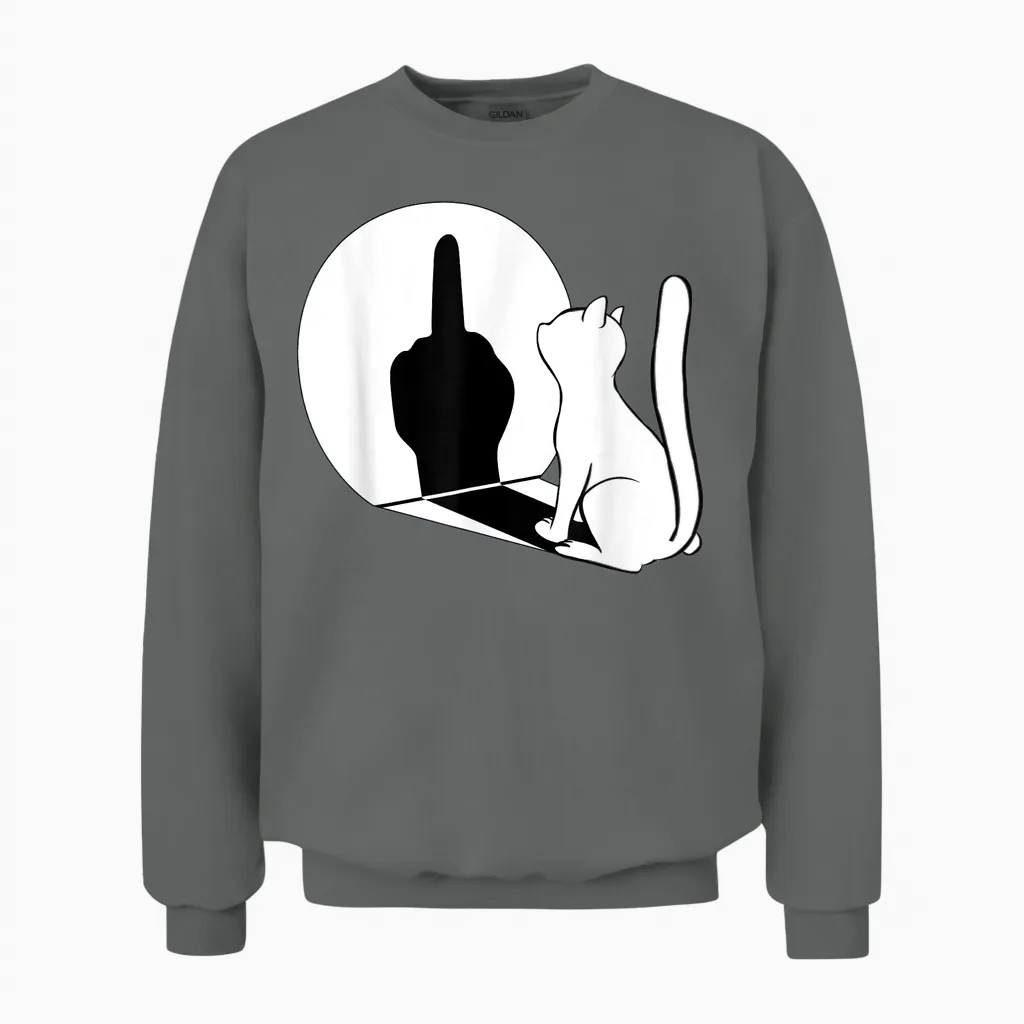 Middle Finger Cat Middle Finger Shadow T-Shirt, Black Unisex Sweatshirt in Graphite Heather