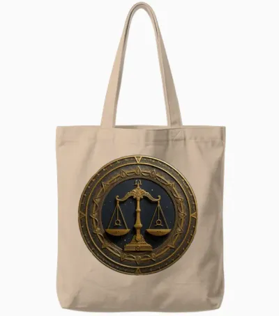 Ornate Scales of Justice Emblem Tote Bags - Natural