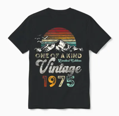Vintage 1975 Birthday 51 Years Mountains Retro Unisex T-Shirt - Black