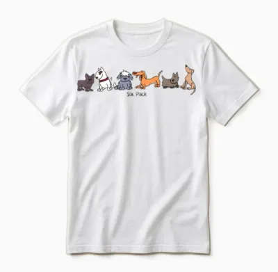 Six Pack of Dogs Cartoon Dog Unisex T-Shirt - White