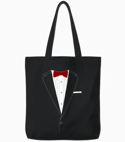 Tuxedo Red Bowtie Tote Bags - Black