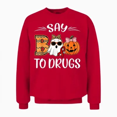 Say Boo to Drugs Red Ribbon Week Awareness Funny Halloween Unisex Sweatshirt - Red