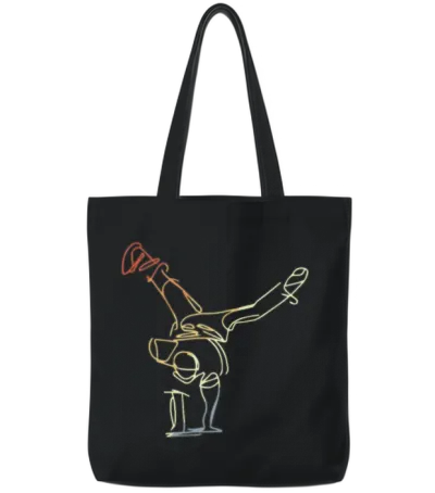 Vintage Break Dancer Sketch Tote Bags - Black