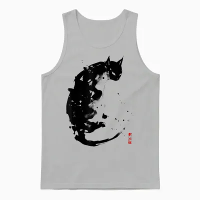 Japanese Ink Japan Anime Manga Harajuku Aesthetic Black Cat Unisex Tank Top - Ash