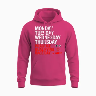 Monday Tuesday Wednesday Thursday Practice Qualifying Race T-Shirt, Black, S Unisex Hoodie - Heliconia