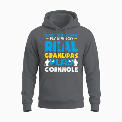 Real Grandpas Play Cornhole Bingo Fun Unisex Hoodie - Charcoal