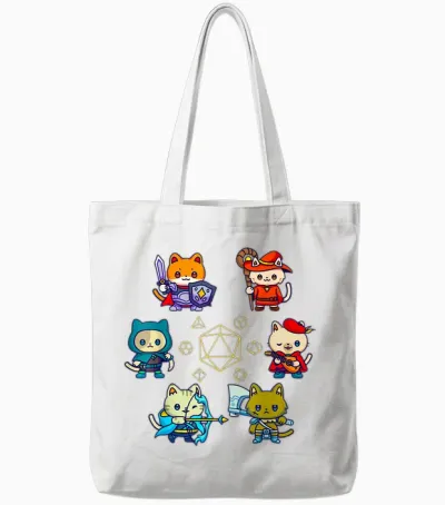 Rpg Dice Game for Cat Nerdy D20 Gamer Geek Cats Men, Women, Children T-Shirt, Black, S Tote Bags - White