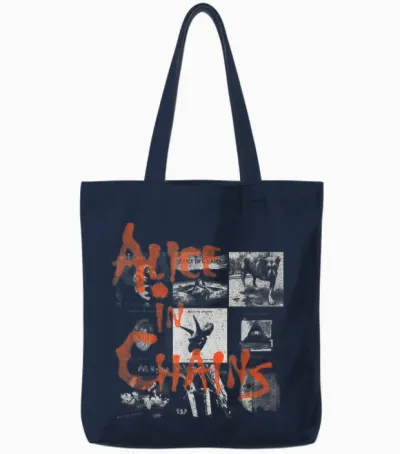 Alice in Chains Album Grid T-Shirt, Black, S Tote Bags - Navy