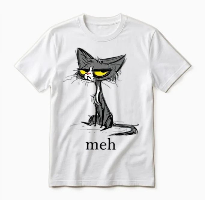 Funny Meh Cat Gift for Cat Lovers Unisex T-Shirt in White