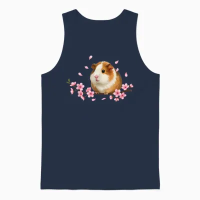 Japanische Meerschweinchen Kirschblüten Sakura Grafik Unisex Tank Top - Navy
