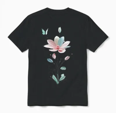 T-Shirt Unisexe Pour Homme Et Femme Avec Motif Fleur Et Papillon Manche Longue Unisex T-Shirt - Black