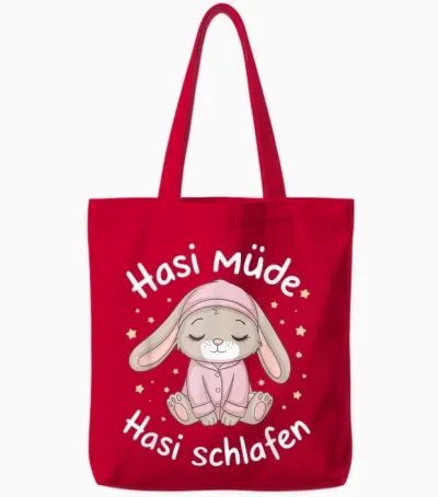 Hasi Tired Hasi Sleeping Shirt Rabbit Bunny T-Shirt, Black Tote Bags - Red