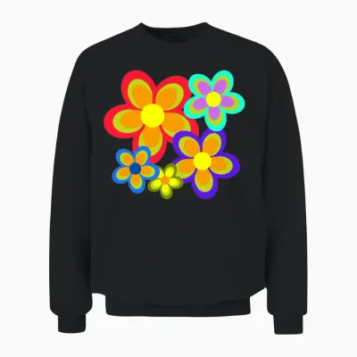 Retro 70's Flower Power Unisex Sweatshirt - Black