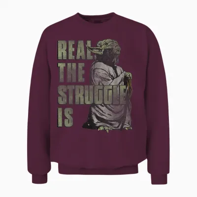 Star Wars Yoda Real the Struggle Is Graphic Unisex Sweatshirt - Maroon