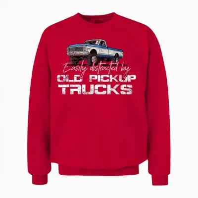 Easily Distracted by Old Pickup Trucks Shirt for Men Retro Unisex Sweatshirt - Red