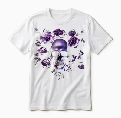 Totenkopf Mit Lila Rosen Gothic Unisex T-Shirt - White