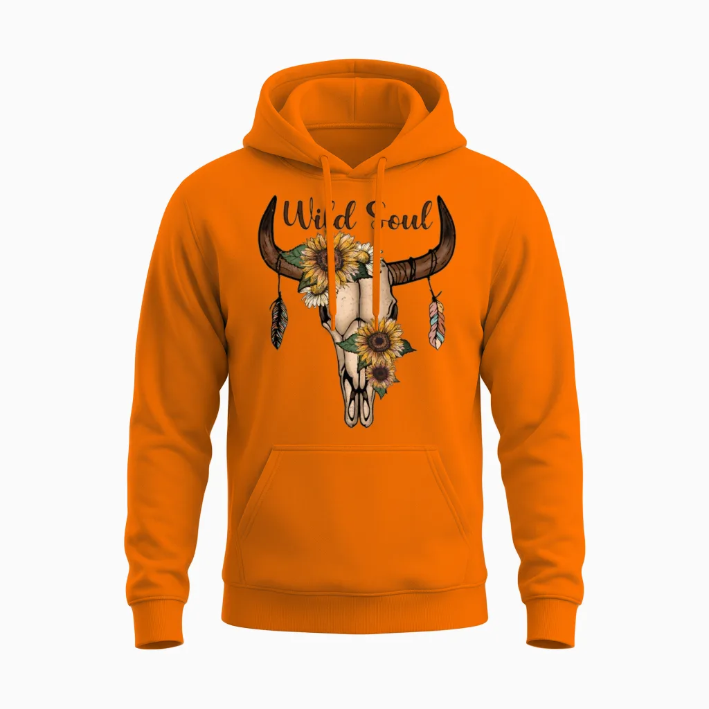Wild Soul - Animal Skull - Halloween Unisex Hoodie in Safety Orange