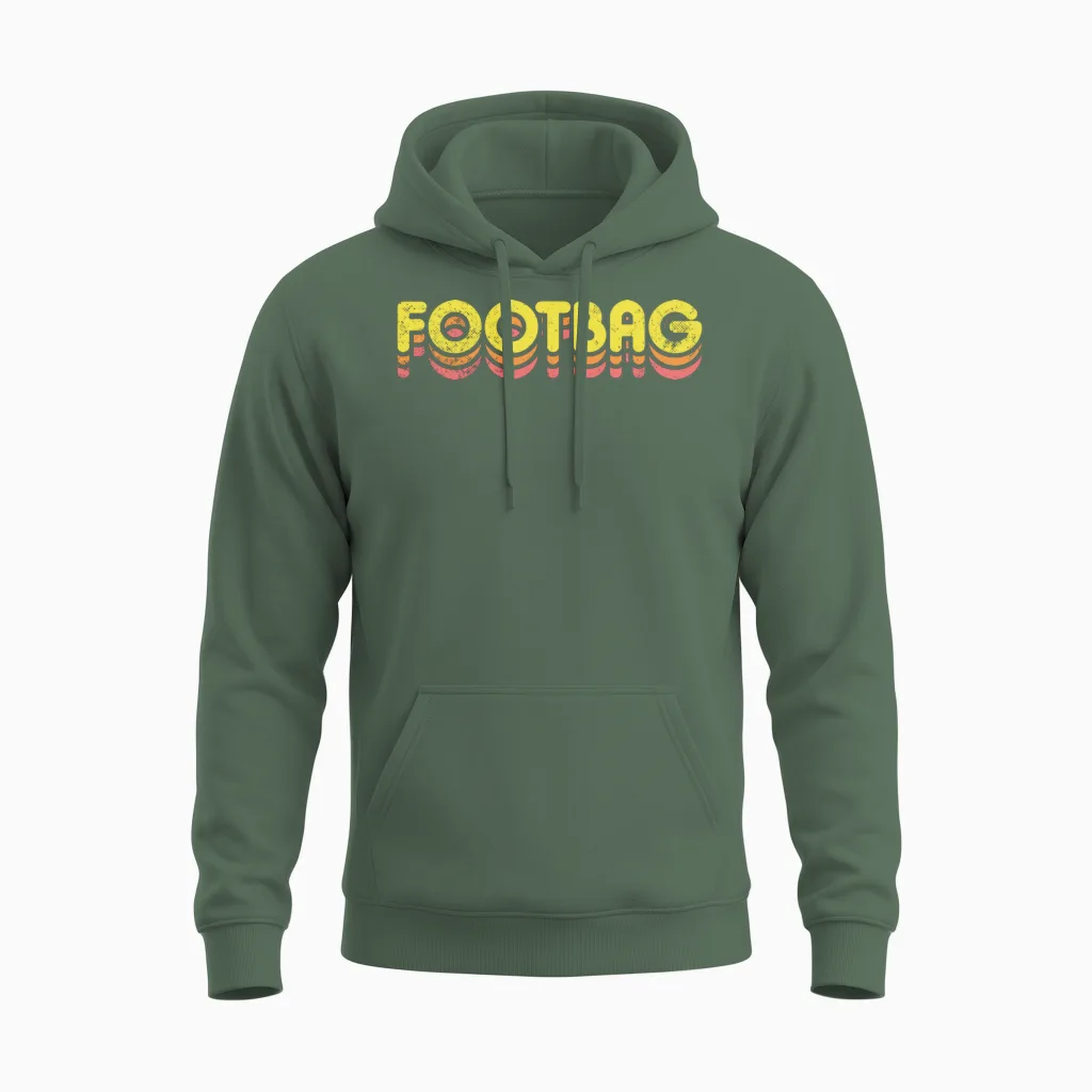 Retro Footbag Unisex Hoodie in Military Green