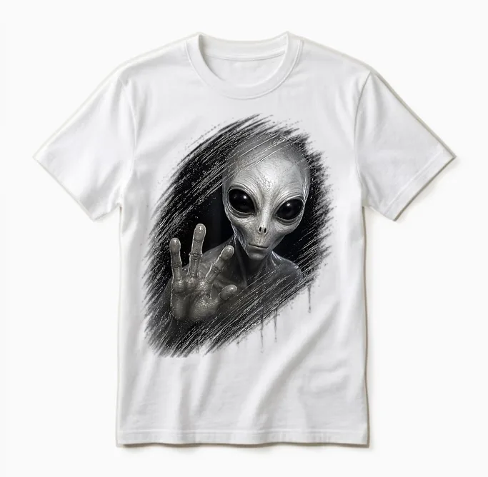 Cadeau Original 3d Ufo Ovni Trompe œil Extraterrestre Alien Unisex T-Shirt in White