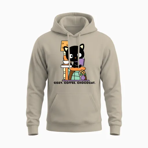 Chococat Cozy Coffee Cafe Unisex Hoodie - Sand