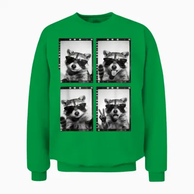 Lustiger Waschbär Photobooth Retro Film Strip Sonnenbrille Meme Unisex Sweatshirt - Irish Green