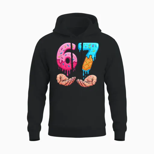 Six Seven Ice Cream Drip Kids Youth Funny 67 Hands Meme 6 7 Unisex Hoodie - Black