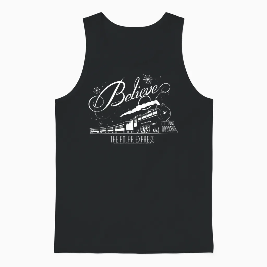 The Polar Express Believe Christmas Train & Snowflake Logo Unisex Tank Top in Black