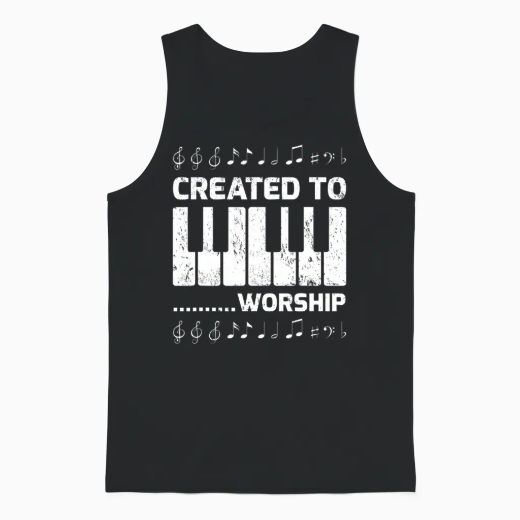 Created to Worship Piano Piano Keyboard Unisex Tank Top in Black