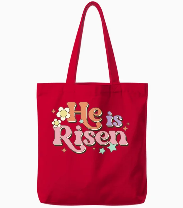 Retro Easter He Is Risen Tote Bags - Red