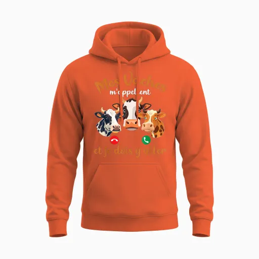 Cow Man My Cows Call Me and I Must Go T-Shirt, Black, S Unisex Hoodie - Orange