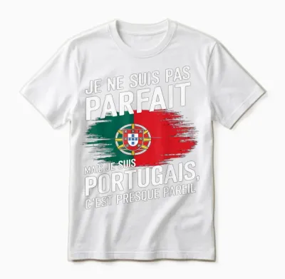 Je Suis Pas Parfait but Portuguese Humor Portugal Gift T-Shirt, Black, S Unisex T-Shirt - White