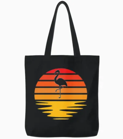 Flamingo Retro Tote Bags - Black