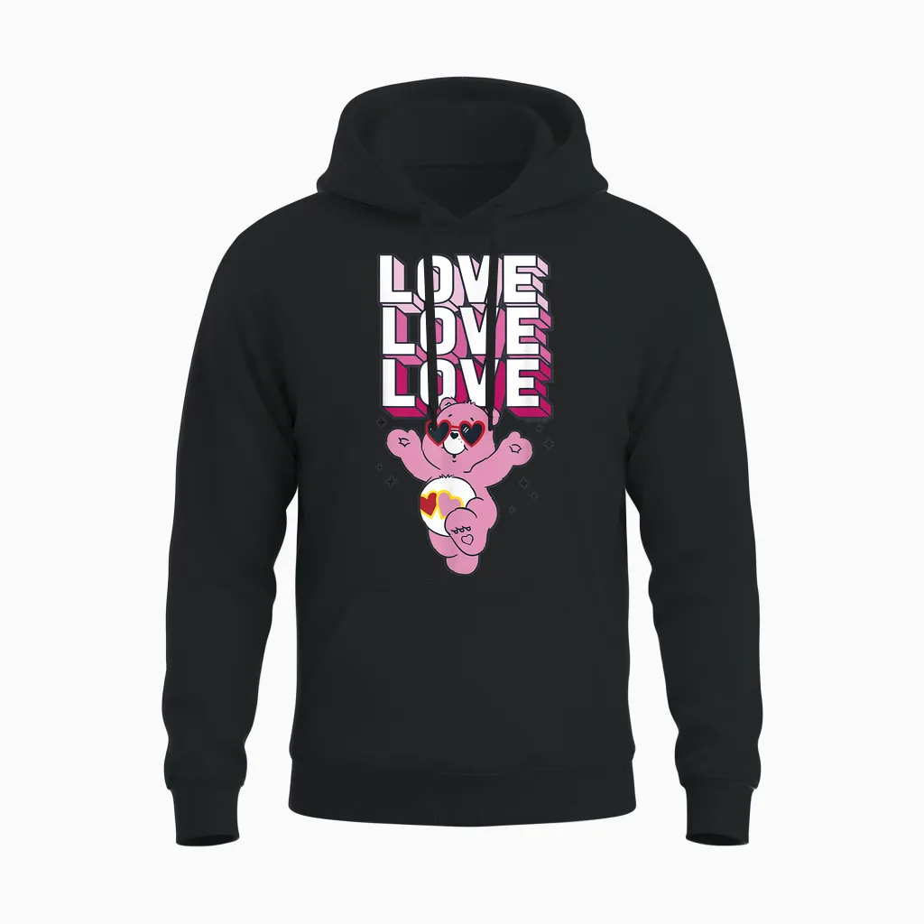 Care Bears Valentine's Day Love-A-Lot Bear Pop Love Stack T-Shirt, Grey, S Unisex Hoodie in Black
