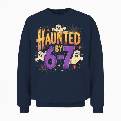 Haunted by 6-7 Halloween Ghosts and Spiders Design Unisex Sweatshirt - Navy
