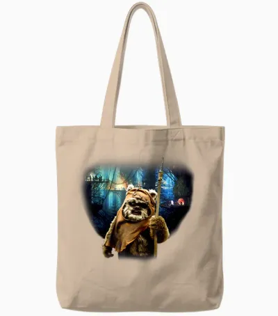 Star Wars Tree Village Wicket Ewok Graphic T-Shirt, Grey, S Tote Bags - Natural
