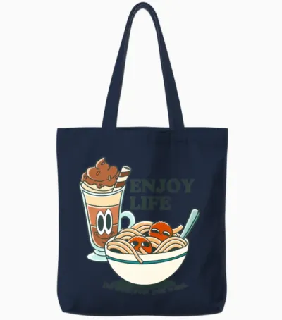 Retro Noodles and Milkshake Tote Bags - Navy