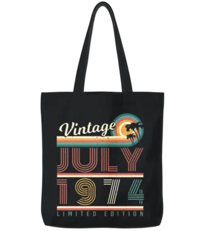 1974 in July Retro Tote Bags - Black