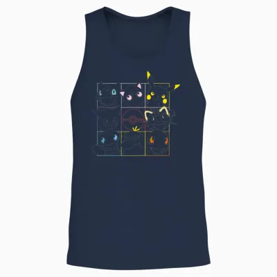 Pokemon Adult Unisex Black Grid Unisex Tank Top - Navy