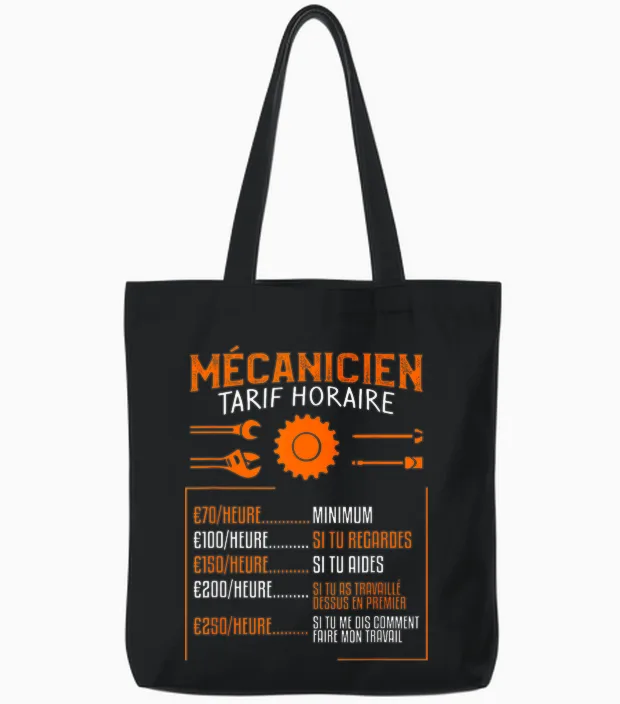 Idée Cadeau Drôle De Tarif Pour Un Mécanicien T-Shirt, Black, S Tote Bags in Black