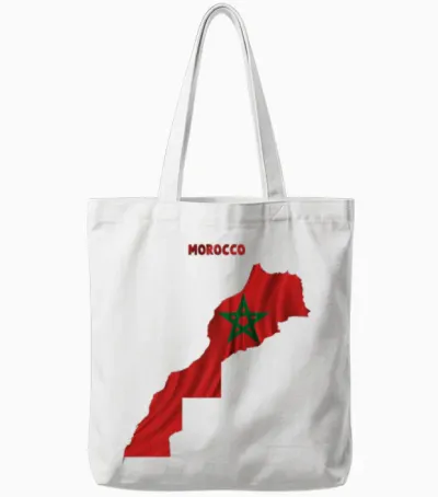 T-Shirt Drapeau Marocain Ondulé à L'intérieur De La Carte Du Maroc T-Shirt Haut De Gamme Tote Bags - White