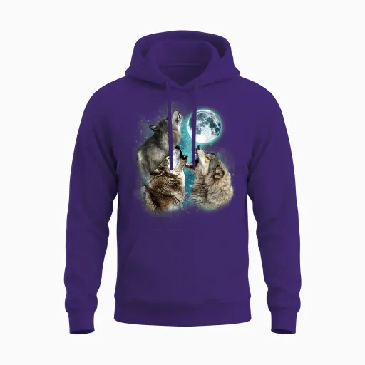 3 Wolf Moon Howling Wolf Head Funny Wolves for Men Women Unisex Hoodie - Purple