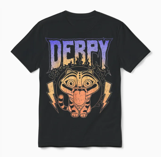 Kpop Demon Hunters Derpy Retro Metal Band Style Logo Unisex T-Shirt in Black