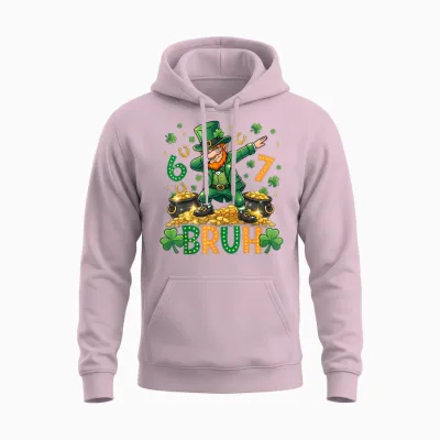 67 Bruh Dab Leprechaun Funny Kids Boys Mens St Patrick Day Unisex Hoodie - Light Pink